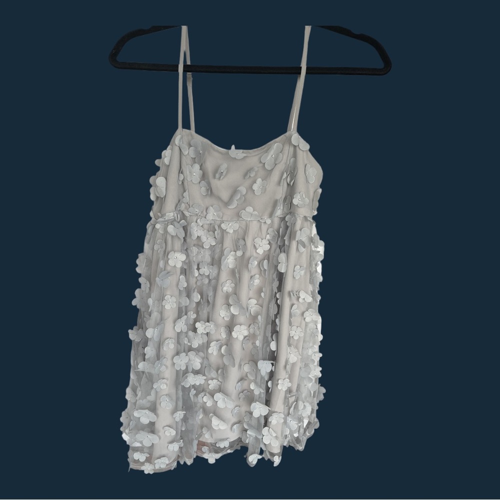 Grey Floral Embellished Babydoll Dress
